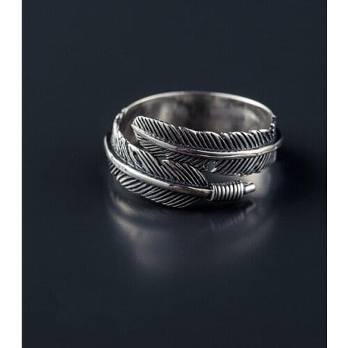 New Fashion Vintage open adjustable Feather Opening Rings for Women Thai plated Jewelry