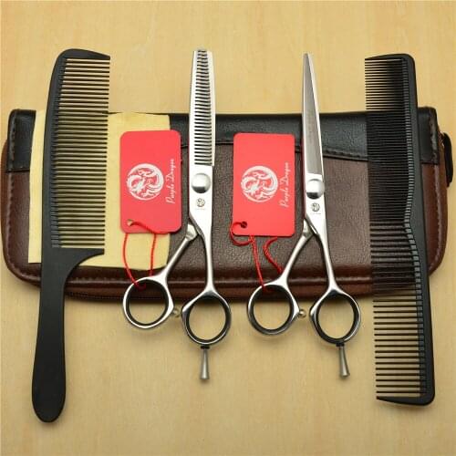 4Pcs Suit 5.5'' 6'' Purple Dragon Professional Human Hair Scissors Hairdressing Scissors Cutting Shears + Thinning + Combs Z1021