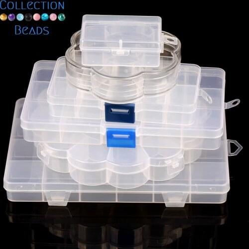 Transparent Plastic Compartment Adjustable Grids Box Jewelry Earring Beads Storage Box Holder Case Display Organizer Container