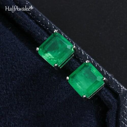7*7mm Square Emerald 925 Sterling Silver Needle Retro Classic Piercing Ear Womens Stud Earrings Wedding Party Jewelry Gift