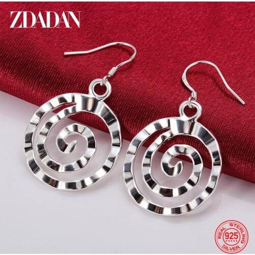 ZDADAN 925 Sterling Silver Fashion Circle Spiral Earring For Women Wedding Engagement Jewelry Party Gift