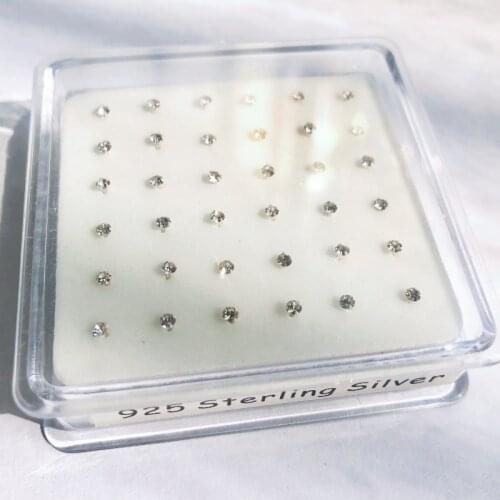36pcs 2mm clear crystal 925 Sterling Silver Rhinestone Gold color Nose Studs Piercing Jewelry For Women men Wholesale New 2020