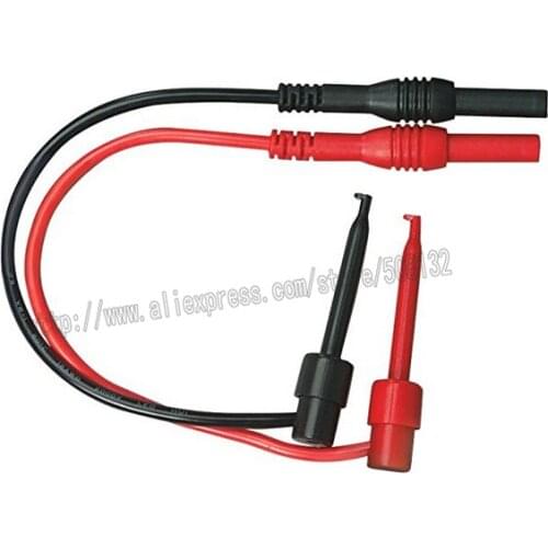 Silicone Test Leads (30cm) with Sprung Hooks and Banana Plugs (1 Pair Red+Black)