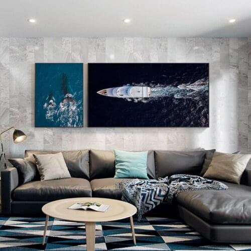 Blue Sea Wave Iceland Boat Wall Art Canvas Painting Seascape Nordic Posters And Prints Wall Pictures For Living Room Home Decor