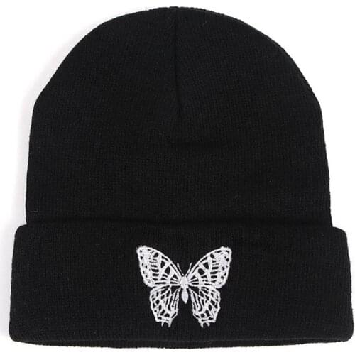 Butterfly Embroidery Knitted Hat For Women 2020 Autumn Winter Casual Warm Woolen Hat Hip Hop Hat Wool Beanie Simple Warm Hat
