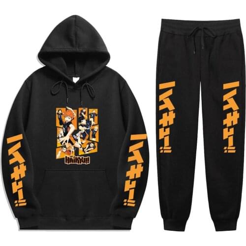 Japan Haikyu Anime Figures Hinata Harajuku Winter Tracksuit 2 Piece Set Print Hoodies pants Sportwear men Suit Hoodie Sweatshirt