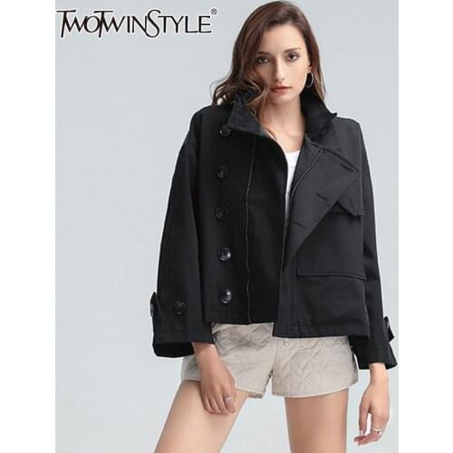 TWOTWINSTYLE Wide Long Sleeve Windbreaker Jacket Women Stand Collar Fashion Trench Coat Tops Female 2020 Autumn Winter New