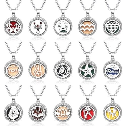 2019 New 21 Style Aroma Diffuser Zircon Necklace Stainless Steel Neck Pendant Perfume Essential Oil Aromatherapy Lockets Jewelry
