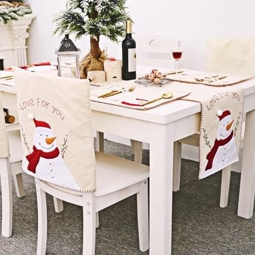 Linen Christmas Gift Santa Snowman Table Runner Merry Christmas Decor for Home 2020 Xmas Ornaments New Years Decor 2021 Navidad