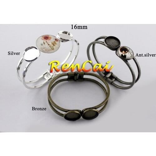 5pcs 16mm Bangle Base Bracelet Double Round Blank Findings Tray Bezel Setting Cabochon Cameo For DIY Women Jewelry Making