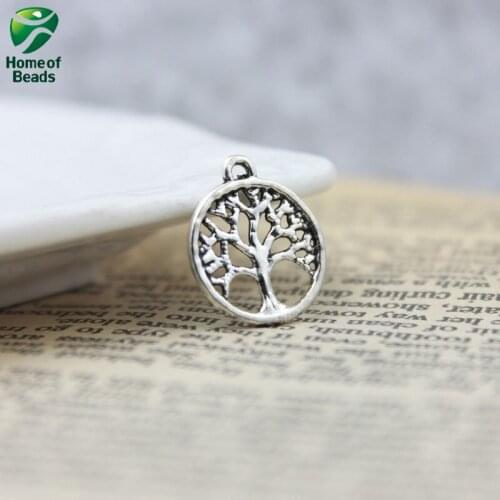 50 pcs/lot) Antique Silver Color Life of Tree Pendant For DIY 16mm Jewelry Making ZA1215
