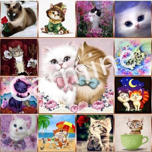 5D DIY Diamond Painting Cute Cartoon Kitty Cross Stitch Embroidery Mosaic Picture Full Round&Square Drill Home Decoration Gift