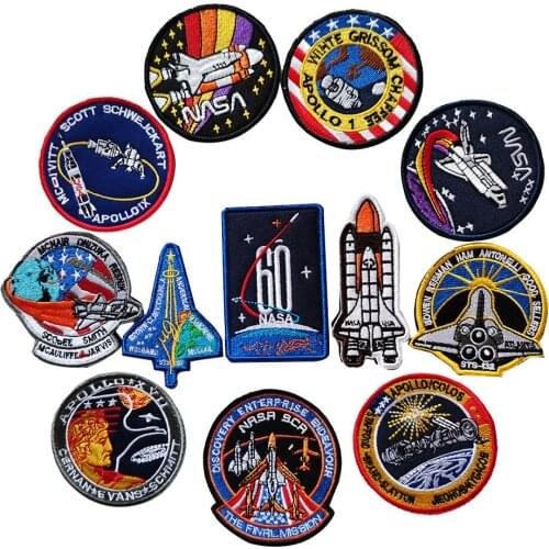 Apollo Plan 60 Years Aerospace Spaceman Universe Badges Embroidery Hook&Loop Velcro Patches Seal Space Agency Cloth Sticker