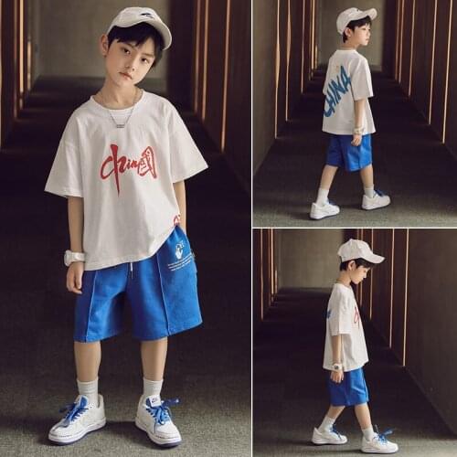 Free shipping! Boys' summer short sleeve new fashion, big childrens two piece set, boys' Korean version