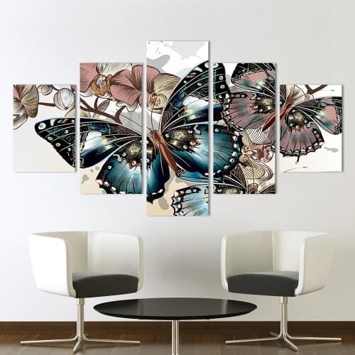 Decorative pictures Canvas Paintings 5 Pieces Butterfly Flowers Animal Poster prints for Living Room Home Decor No Framed