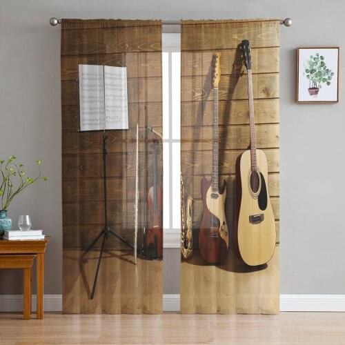 Guitar Musical Instrument Strings Wall Window Tulle Curtains for Living Room Bedroom Hotel Luxury Decoration Sheer Curtains