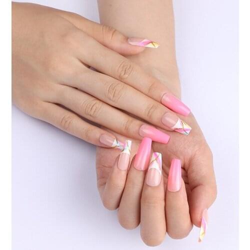Glitter French Mixed Ombre Pink Nails Medium Length Press on Nails Artificial Fingernails SM19210793