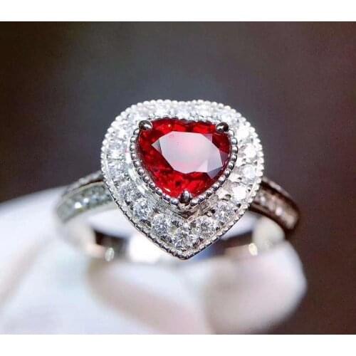 Love Heart Natural And Real Garnet Gemstone Ring 925 Sterling Silver Ring for Women Wedding Ring