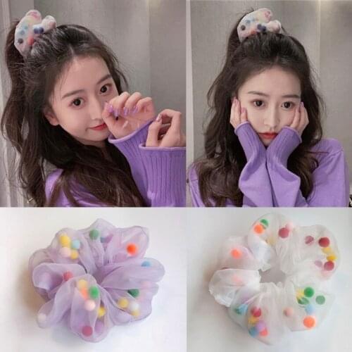 Korean Colorful Hairball Mesh Elastic Hair Band Sweet Transparent Organza Hair Rope For Women Girl Romantic Hair Tie Accessories