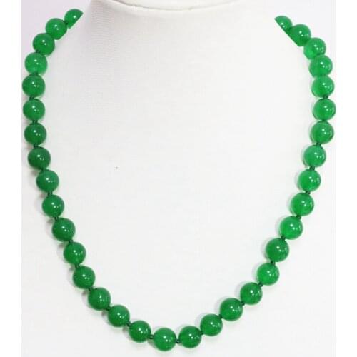 Malaysia Green Natural Stone Chalcedon Ychain Necklace Round Bead 8,10,12mm Wedding Ceremony Elegant Choker Jewelry 18inch B1465