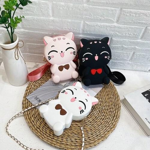 Cute cat messenger bag female mobile phone bag cartoon women fashion silicone shoulder bag
