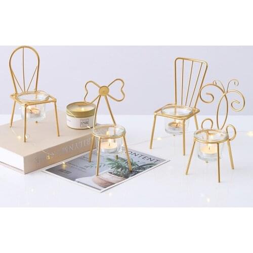 Cute Chair Candle Dtand European Metal Candle Holder Simple Golden Wedding Decoration Bar Party Living Room Decoration