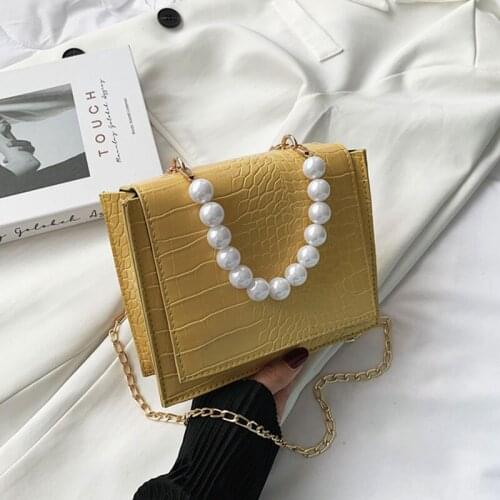 Fashion Solid Color Handbags For Women Pu Leather Designer Chain Female Crossbody Bag Animal Prints Pearl Female Shoulder Bag