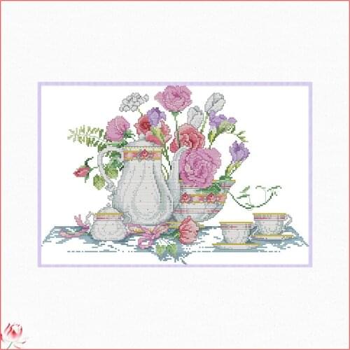 Joy Sunday Pink Rose Table Chinese Cross Stitch Kits Ecological Cotton Stamped Printed 14CT 11CT DIY Easy To Use Home Decoration