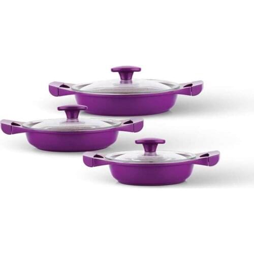 Schafer Grau 6 Piece Granite Casting Pan Set-Purple-18 cm Covered Sahan 20 cm Covered Sahan 22 cm Covered Sahan