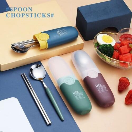 304 Stainless Steel Cutlery Set Children Student Travel Portable Spoon Chopsticks Two-Piece Gift Ourdoor Tableware 2Pcs/Set