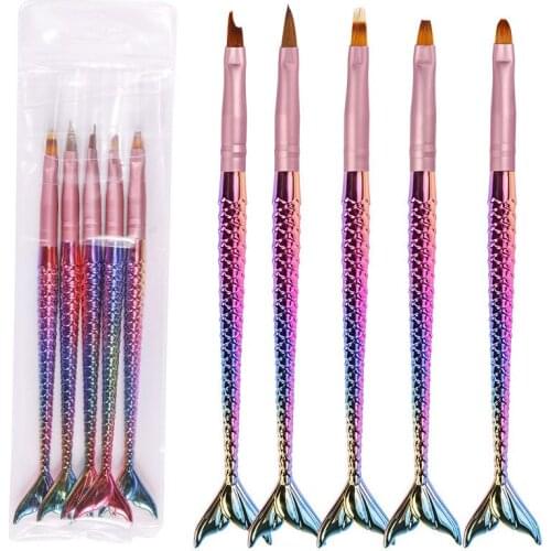 New 5pcs/set Colorful Mermaid Design Nail Brush Acrylic Drawing Pen Sawtooth Flower Pen Light Therapy Pen Painted Pen Tools