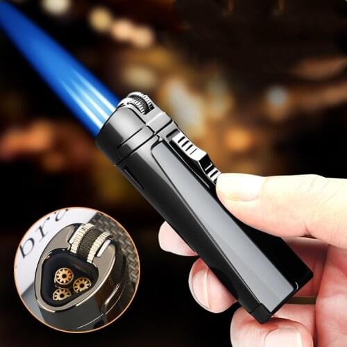 New Plating Metal Windproof Triple Torch Jet Butane Gas Lighter Visible Gas Window Portable Spray Gun Cigar Gadgets For Men