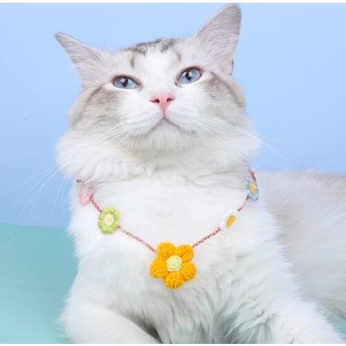 Pet Flower Collar Daisy Fresh Dog Collar Handmade Knitting Cute Cat Collar Kitten Accessories Cat Necklace Pet Supplies