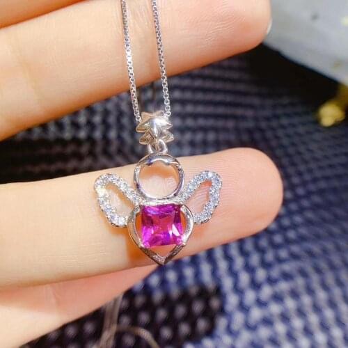 Natural Purple crow garnet necklace pendant S925 silver natural gemstone pendant fashion Monster girl women party gift jewelry