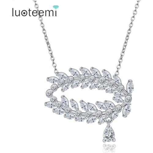 LUOTEEMI European And American Design Micro Inlay Clear Zircon Pendant Necklace For Women Wedding Jewelry White Gold-Color