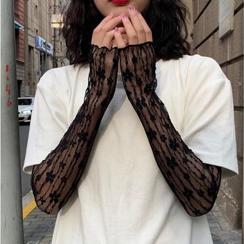 Fashion Lace Long Arm Warmer Hollow Out Fingerless Gloves Sun Protection Sleeves Mesh Flower Thin Cycling Gloves Autumn Summer