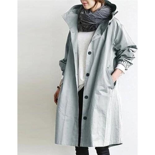 Autumn Casual Cloak Hooded Coats Single Breasted Leisure Solid Color Classic Long Trench Coat X-Long Female Windbreaker Coat