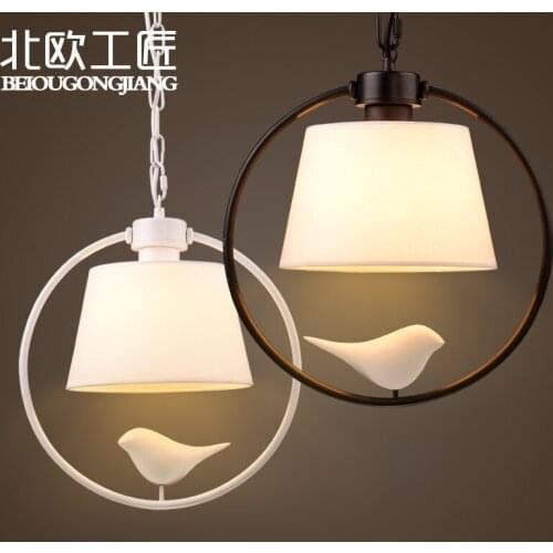 Birds Pendant Lights Vintage Lamp Resin Bird Fabric Lampshade For Kitchen Lighting Dining Room Retro Loft Pendant Lamp