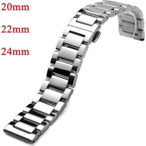 24mm Silver Solid Link Stainless Steel Wrist Watch Band Deployment Buckle With Push Button Strap Bracelet Men Women GD013824