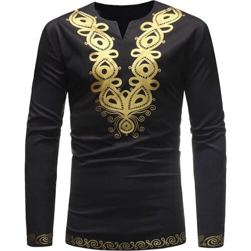 Mens African Dashiki Print Shirt Luxury Metallic Floral V Neck Tee Shirt Homme Hip Hop Streetwear Casual Men African Clothes 3XL