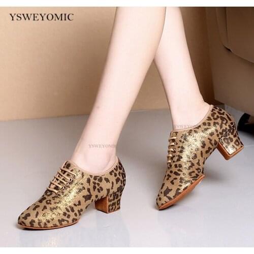 Leopard Dance Shoes 2 Styles Women Professional Latin Ballroom Dance Shoes For Trainning and Competition in Suede Outsole