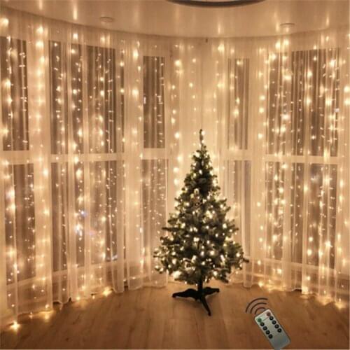 10pcs Remote 3*3M LED Copper Light Garland Curtain Lamp USB String Lights For New Year Christmas Party Garden Home Wedding Decor
