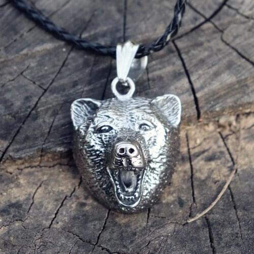 Vintage Wild Viking Bear Head Stainless Steel Pendant Necklace Pagan Nordic Ursus Grizzly Charm Amulet Norse Slavic Jewelry