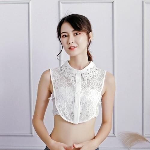 Vintage White Black Shirts Top False shirt new collar sweater False shirt lace Embroidery Lapel Choker Necklace Shirt Fake