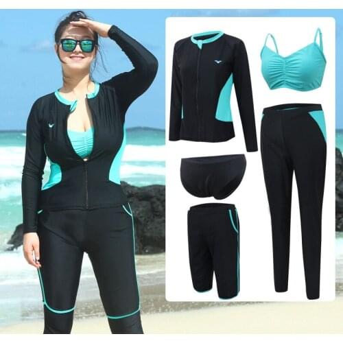 Plus Size Womens 5pcs Sport Suits Yoga Athletic Clothing Set Jogging Tracksuits Tight Fitness Long Sleeve Swimsuit 5XL