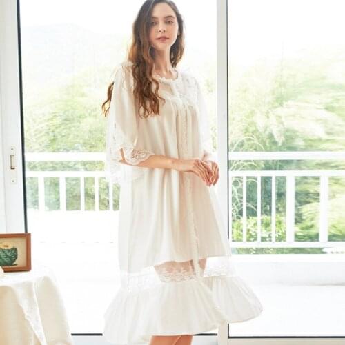 Womens European and American Night Gown Lace Sexy Half-Sleeve Nightdress Plus Size Loose Sleepwear White Nightgown Sleep Dress