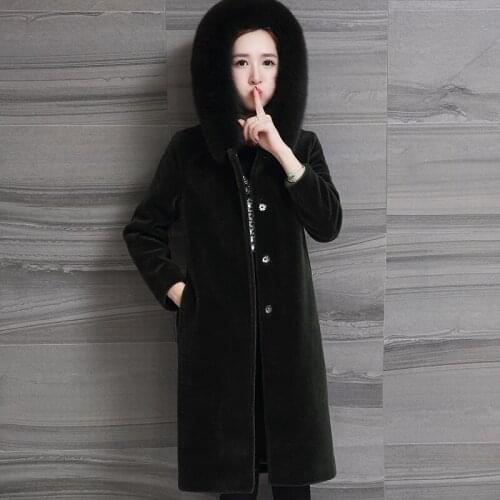 Winter 2020 Jacket Women Real Sheep Shearing Fur Coat Female Long Warm Jackets Fox Fur Hooded Plus Size 5XL 6XL OT1726 s