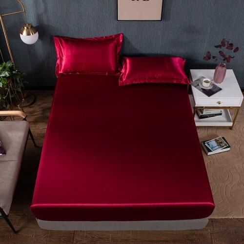 1pc Fitted Bedsheet Satin Silk Mattress Cover Set Satin Bed Sheets Smooth Soft Cool Fitted Bed Sheet