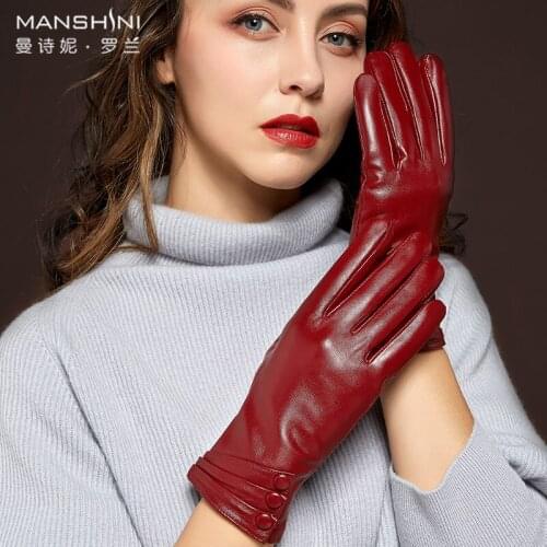 2018 New Leather Gloves Fashion Women Sheepskin Glove Thermal Female Autumn Winter Warm Touch Screen Driving Mittens