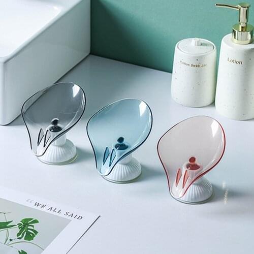 Large Suction Cup Soap Container For bathroom Rotable Plastic Soap dish Leaf Drainage Soap Holder For Kitchen Bathroom Gadget